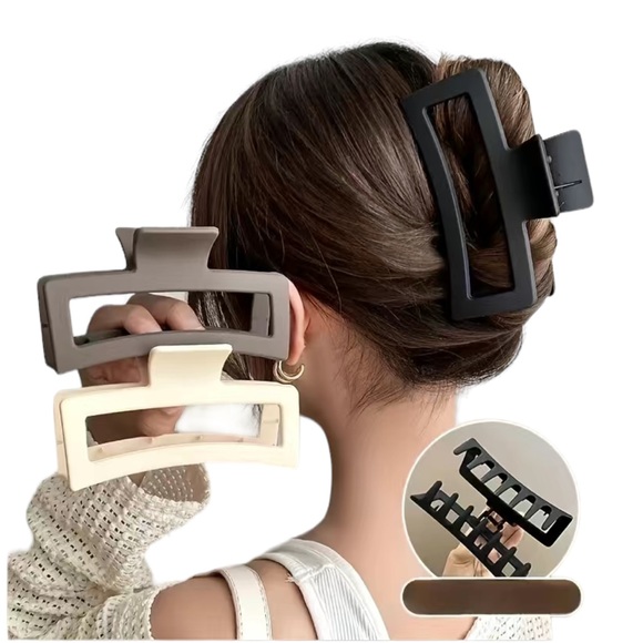 3 Piece Neutral Colors Large Sized Hair Clips - Picture 2 of 8